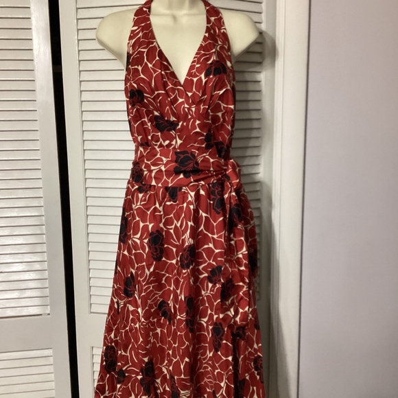 Ann Taylor, Red and Black Silk Halter Dress, Empire Waist, 8P - Picture 1 of 9